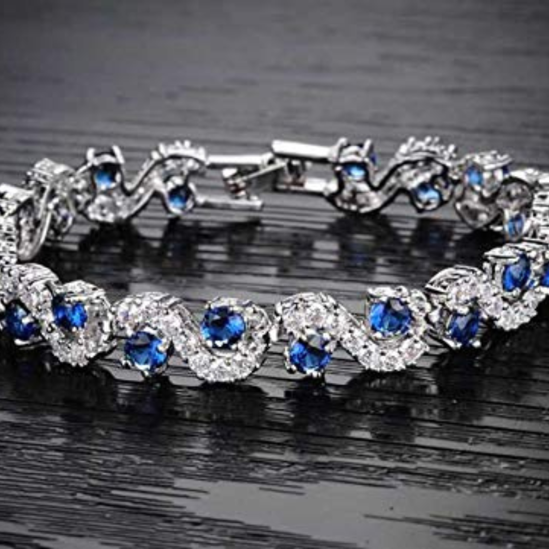 Royal Blue Crystal Silver Plated Bracelet | Aesthetic Look for Women