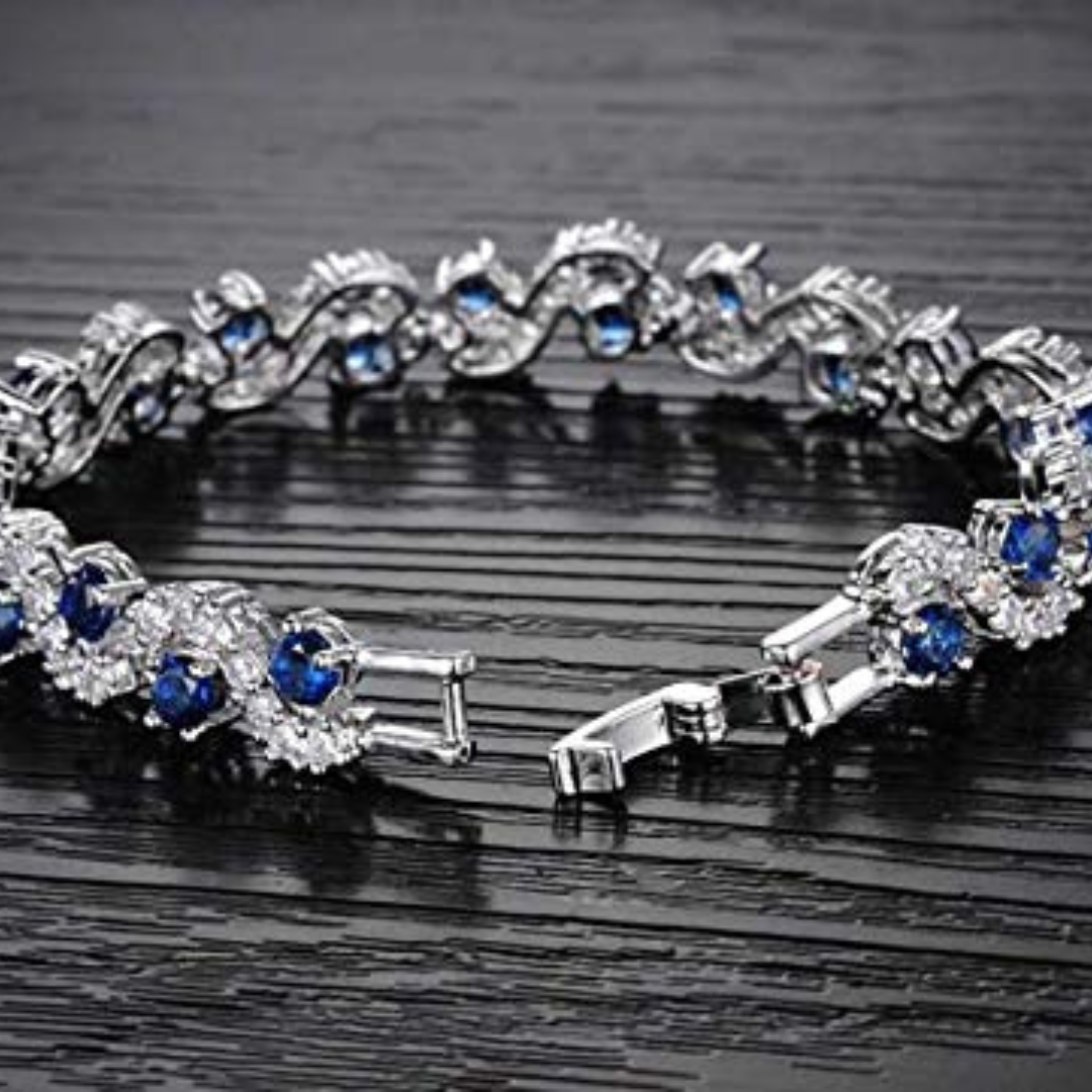 Royal Blue Crystal Silver Plated Bracelet | Aesthetic Look for Women - Image 2