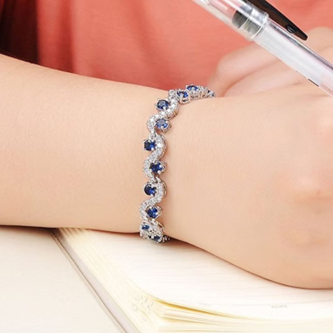 Royal Blue Crystal Silver Plated Bracelet | Aesthetic Look for Women - Image 3